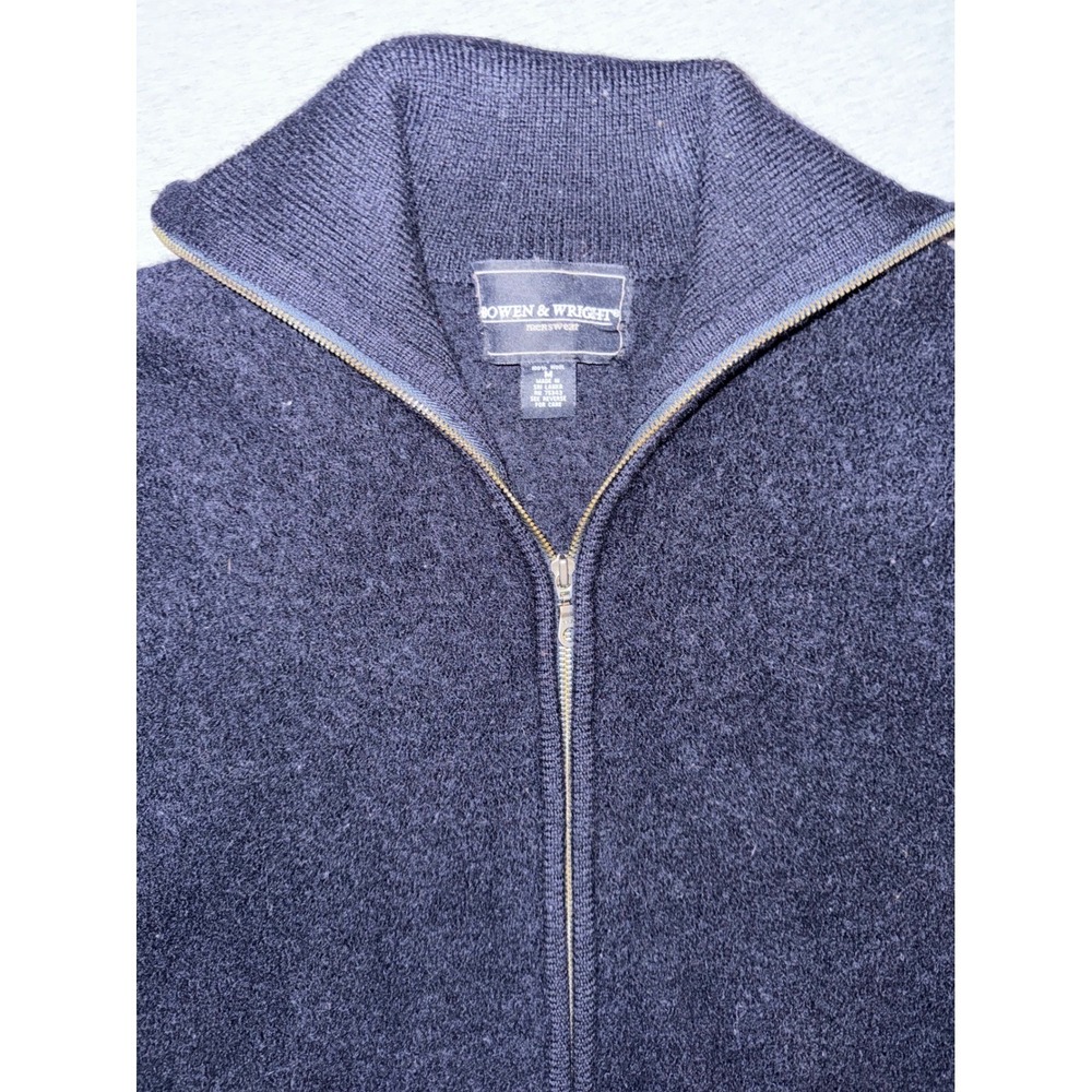 Bowen & Wright Mens Navy Blue 100% Wool Full Zip Sweater Size Medium Preppy Warm
